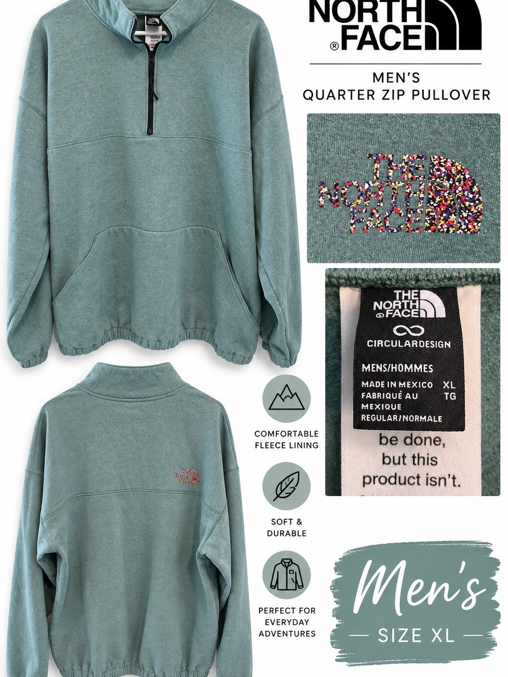 The North Face Men's Quarter-Zip Pullover Sweater - Seafoam Green